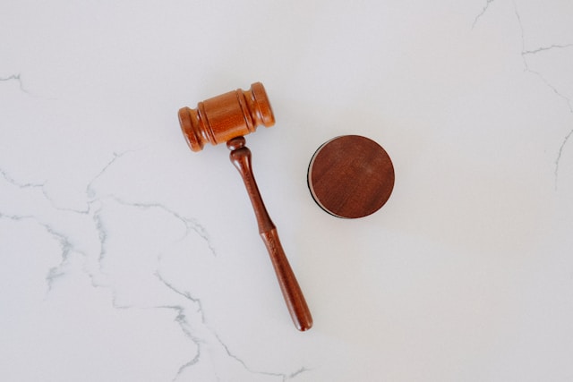 Photo of a judges gavel and block next to each other.